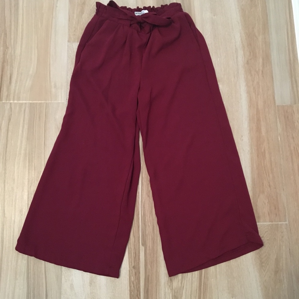 Maroon Wide Leg Flowy Pants